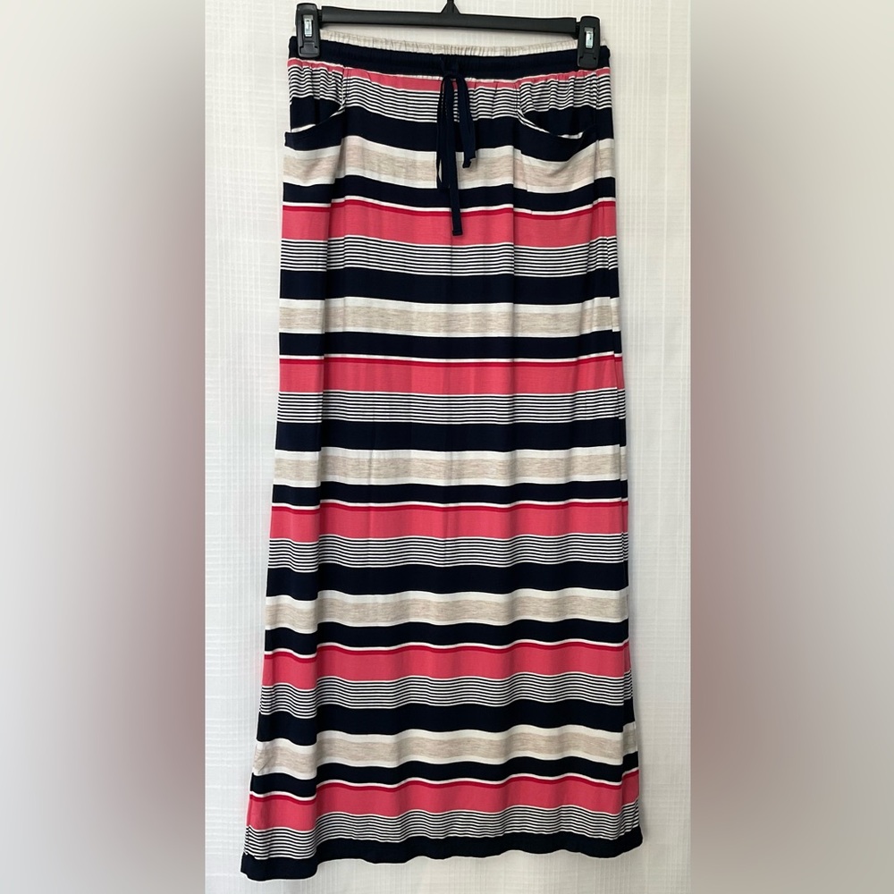 NWT Max Studio Navy, White & Red Striped Maxi Skirt
